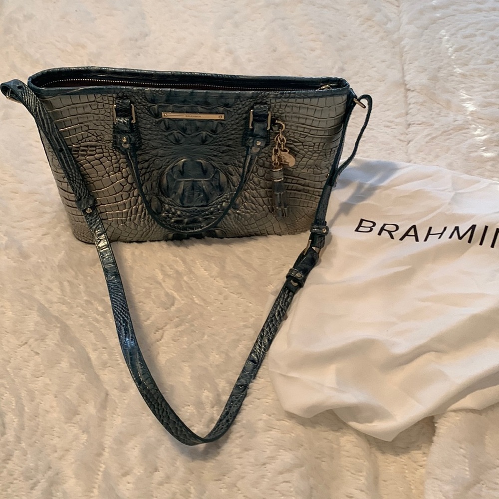 Brahmin Mini Asher in green blue iridescence. Like new!